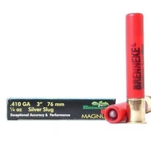 Brenneke USA Magnum Ammunition 410 Bore 3" 1/4 oz Silver Rifled Slug Box of 5